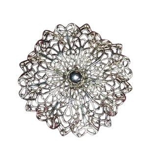 Silver tone filigree brooch